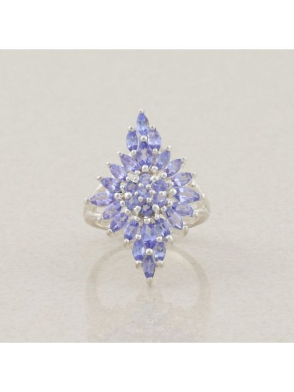 Sterling Silver Natural Tanzanite Cluster Ring Size 6 1/4